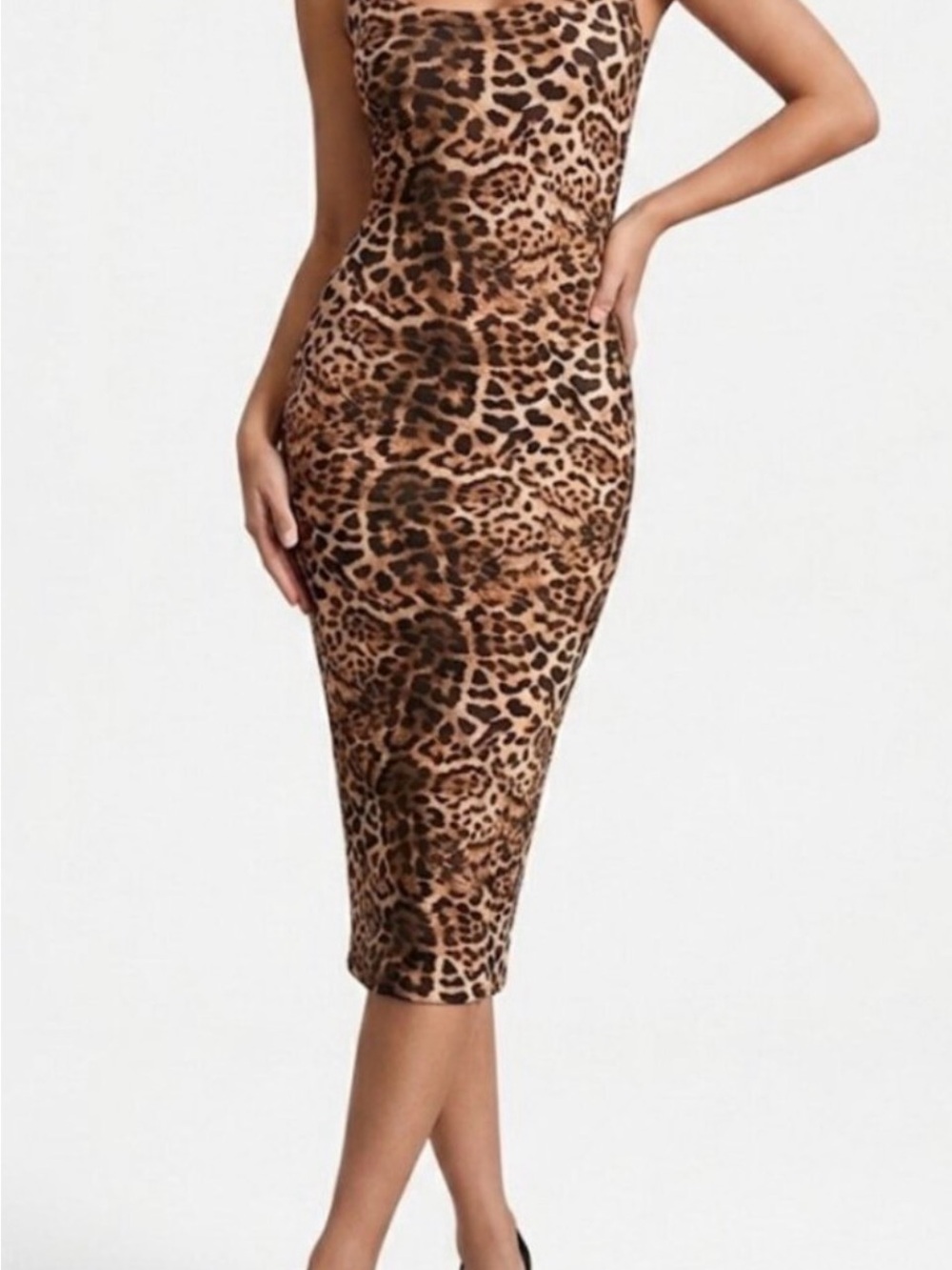 naked wardrobe Leopard-Print Bodycon Midi Dress - Brown
